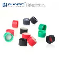 ALWSCI 4mL Clear Glass 15x45mm Flat Base 13-425 Screw Thread Vials and green closed top PP caps with PTFE silicone septa c0000024 c0000190